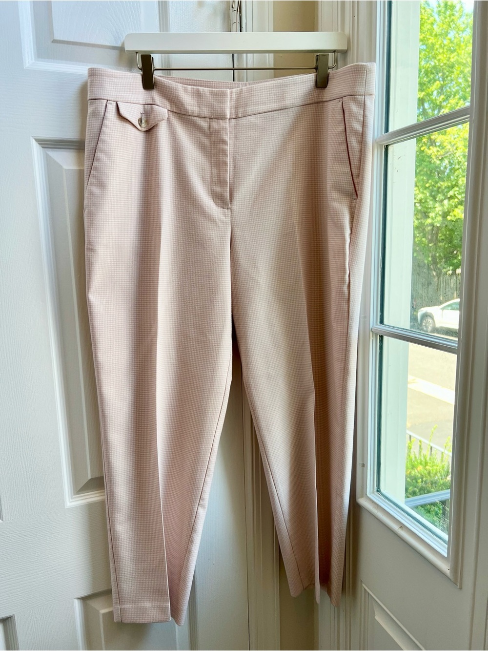 LOFT Blush Pink Micro Check Ankle Pants Sz 14 Career Stretch Trousers